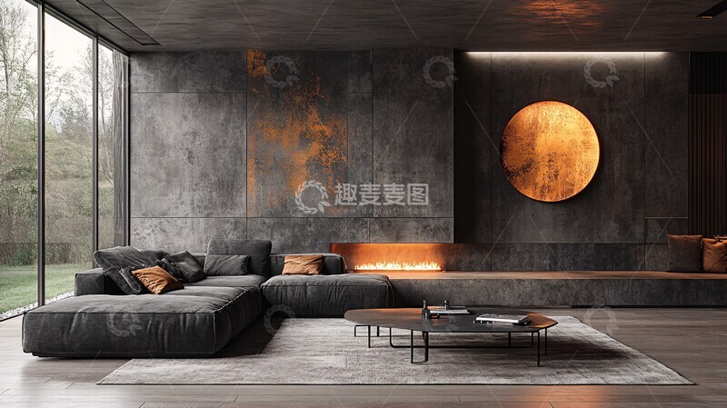 高清大图下载【趣麦麦图】黑色沙发现代客厅2