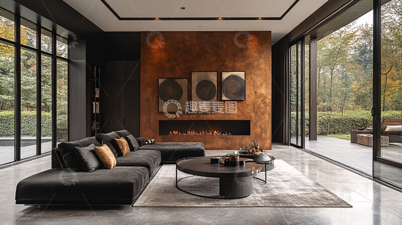 高清大图下载【趣麦麦图】黑色沙发现代客厅3