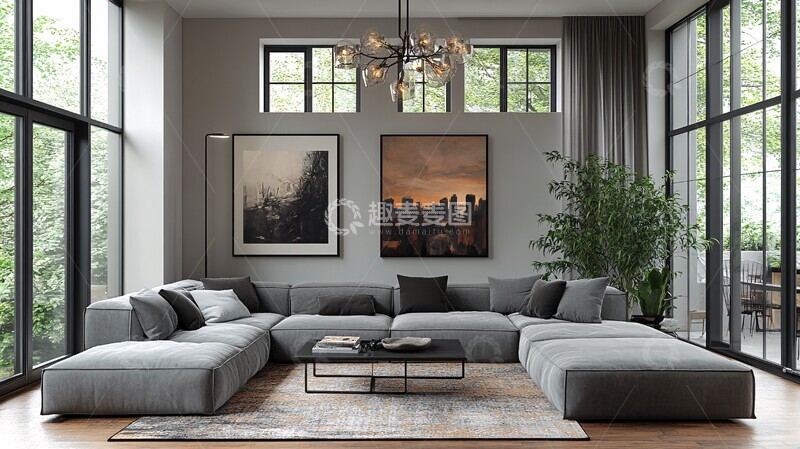 高清大图下载【趣麦麦图】灰沙发木地板客厅