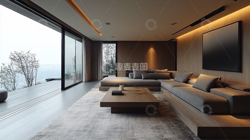 高清大图下载【趣麦麦图】灰色沙发木桌客厅1