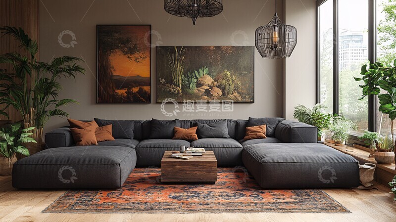 高清大图下载【趣麦麦图】灰色沙发木桌装饰5