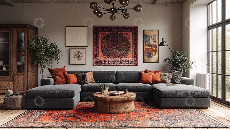 高清大图下载【趣麦麦图】灰色沙发木桌装饰7