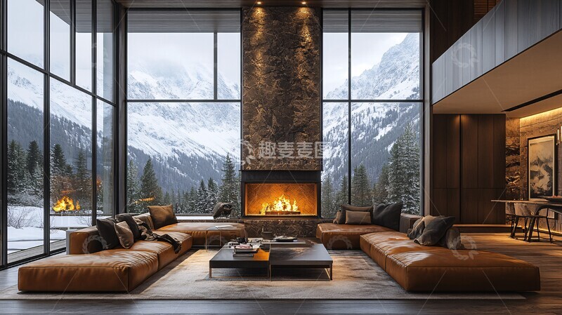 高清大图下载【趣麦麦图】-皮沙发金属桌吊灯2