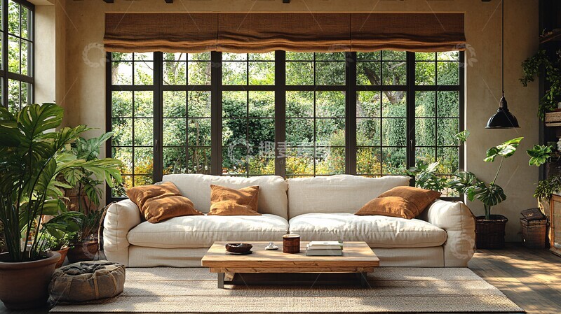 高清大图下载【趣麦麦图】乡村客厅绿植布置1