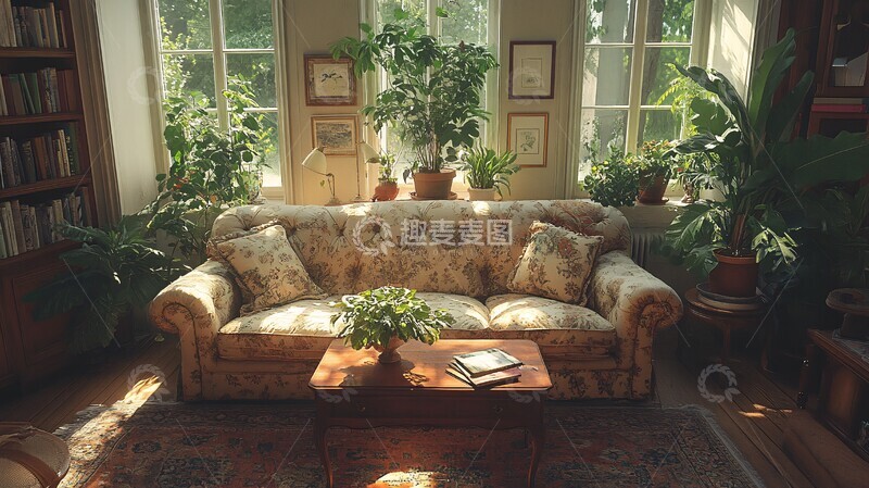 高清大图下载【趣麦麦图】乡村客厅绿植布置2