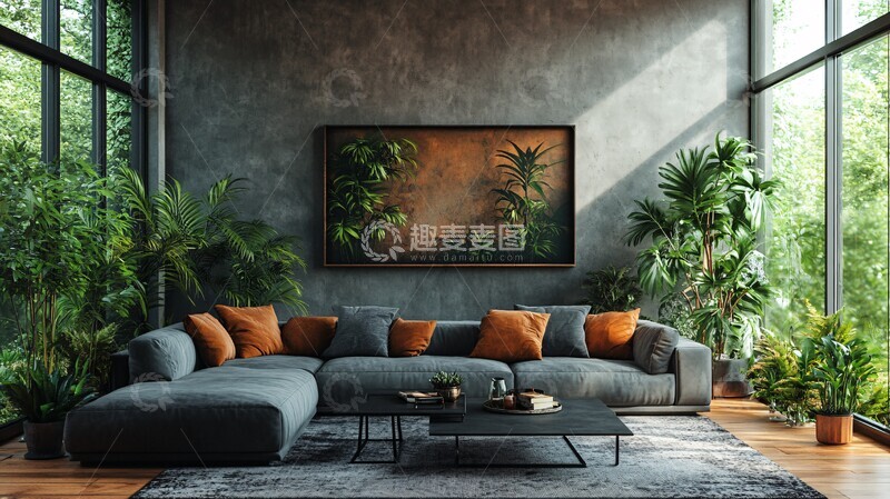高清大图下载【趣麦麦图】灰色沙发客厅布置4