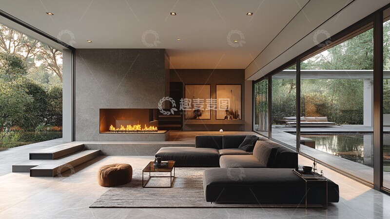 高清大图下载【趣麦麦图】-黑色沙发现代客厅5