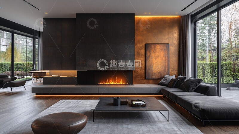高清大图下载【趣麦麦图】黑色沙发现代客厅6