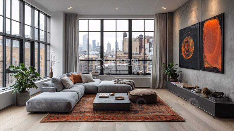 高清大图下载【趣麦麦图】灰色沙发金属茶桌2