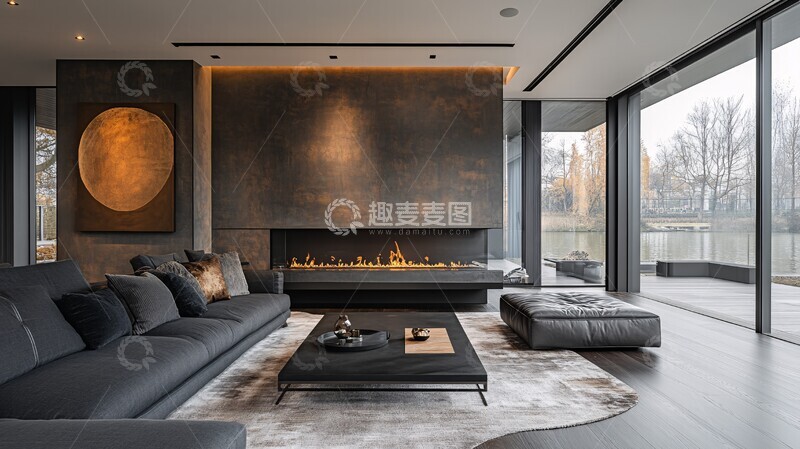 高清大图下载【趣麦麦图】黑色沙发现代客厅7