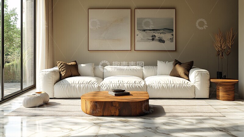 高清大图下载【趣麦麦图】白色沙发木桌客厅2