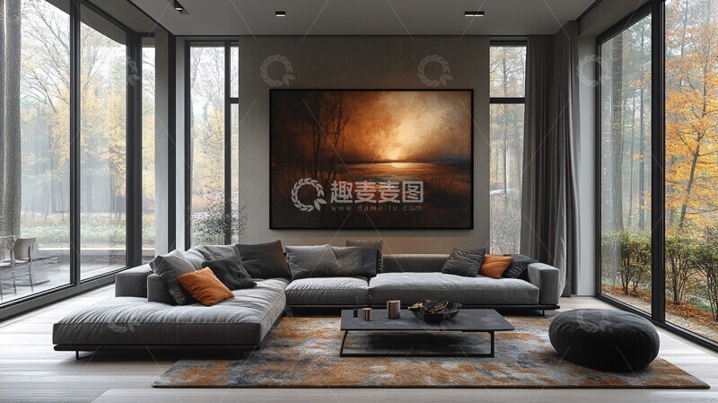 高清大图下载【趣麦麦图】灰色沙发金属茶桌