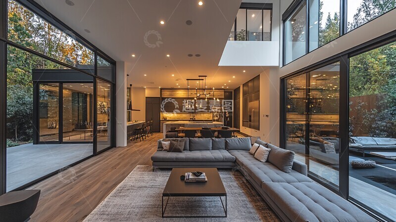 高清大图下载【趣麦麦图】-灰色沙发黑色茶桌