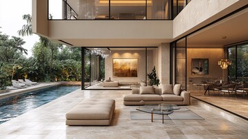 现代客厅石地窗饰