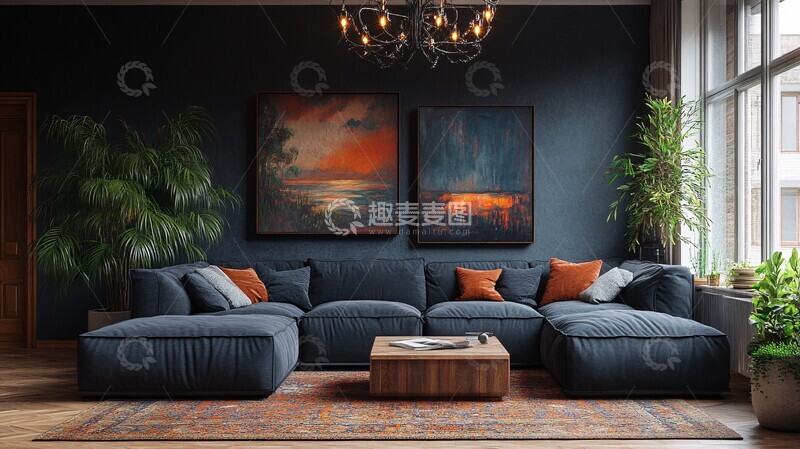 高清大图下载【趣麦麦图】灰色沙发客厅布置