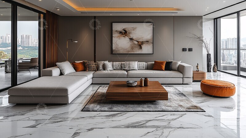 高清大图下载【趣麦麦图】灰色沙发木桌空间1