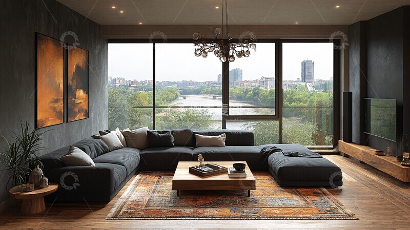 高清大图下载【趣麦麦图】灰色沙发客厅布置2