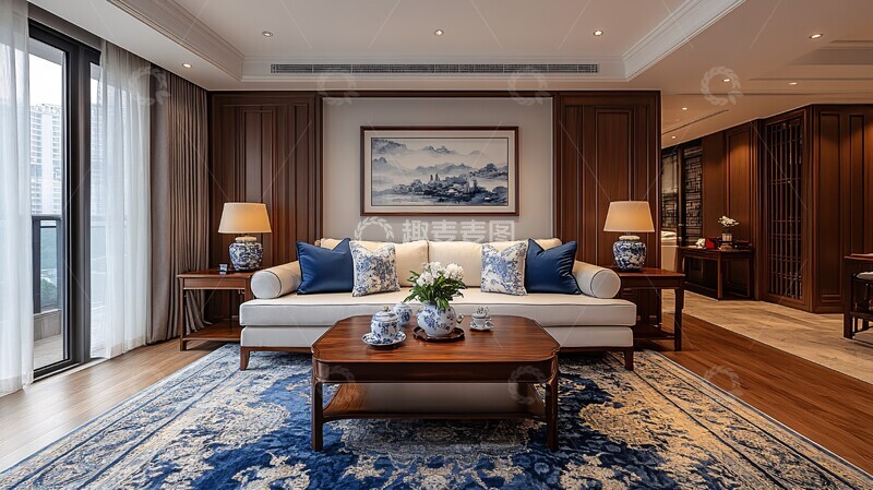 高清大图下载【趣麦麦图】红木沙发青花瓷饰品1