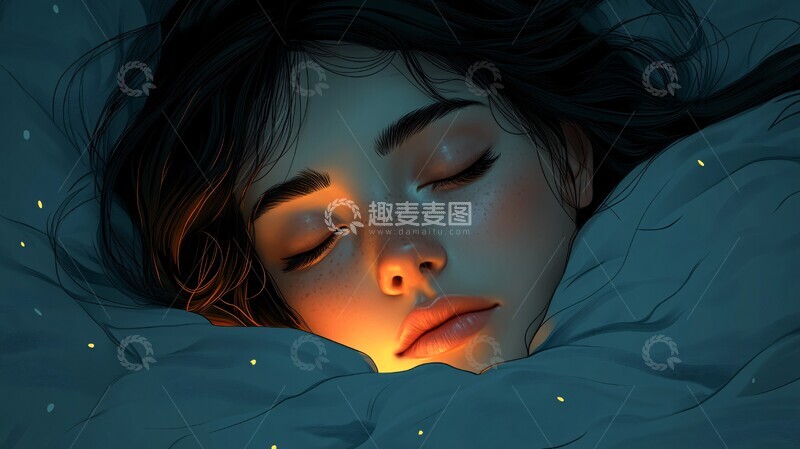 高清大图下载【趣麦麦图】一位年轻女子正在她的床上睡觉2