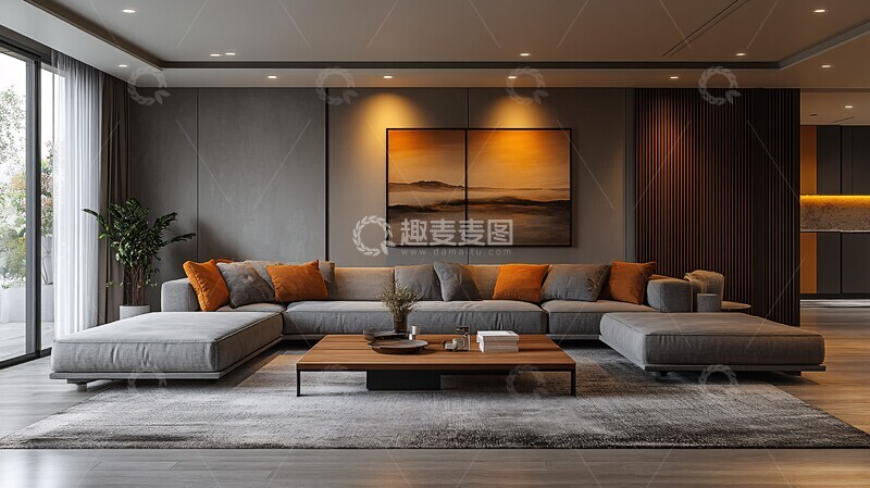 高清大图下载【趣麦麦图】灰色沙发木桌简约空间2
