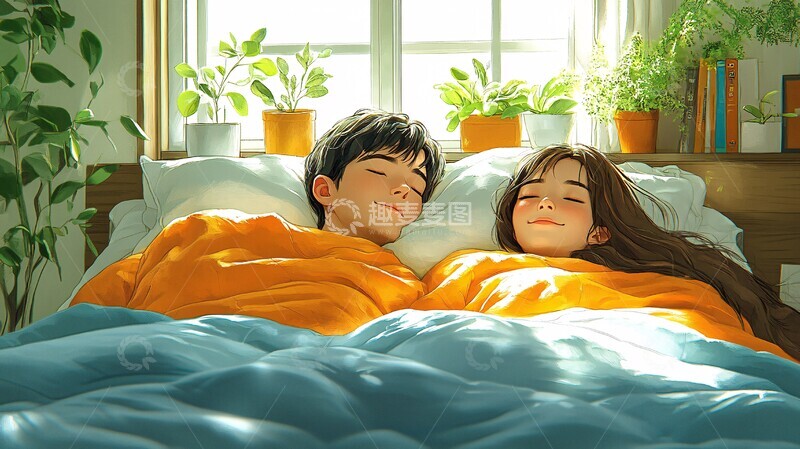 高清大图下载【趣麦麦图】世界睡眠日主题插画温馨的卧室