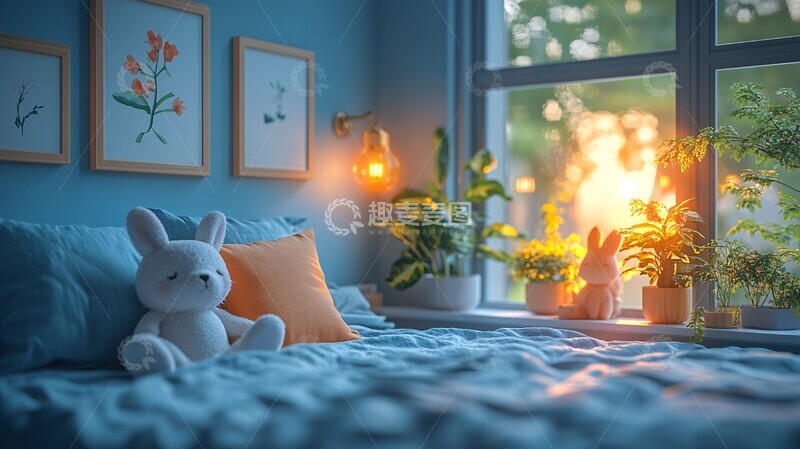 高清大图下载【趣麦麦图】渲染的卡通风格卧室背景1