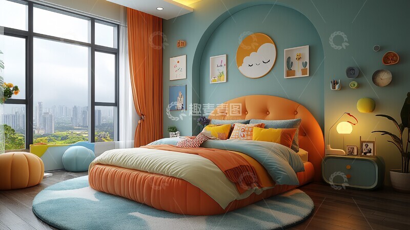 高清大图下载【趣麦麦图】渲染的卡通风格卧室背景3