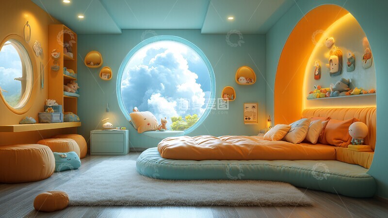 高清大图下载【趣麦麦图】渲染的卡通风格卧室背景2