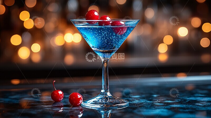 高清大图下载【趣麦麦图】酒吧吧台上的鸡尾酒特写1