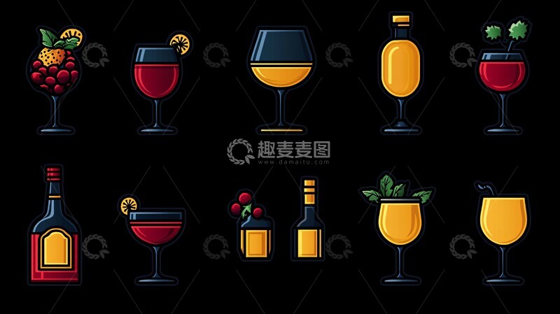 高清大图下载【趣麦麦图】酒杯剪影标志设计模板
