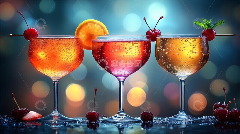 风格化矢量与樱桃鸡尾酒杯2