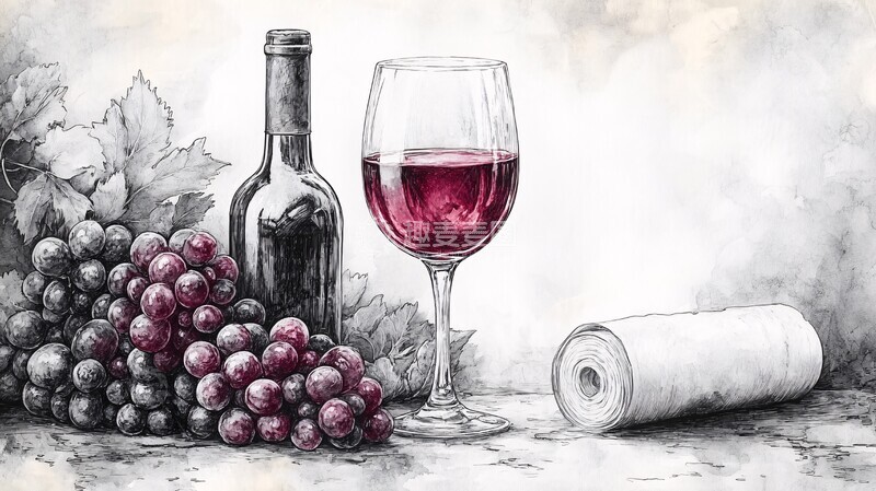 高清大图下载【趣麦麦图】古典葡萄酒插画
