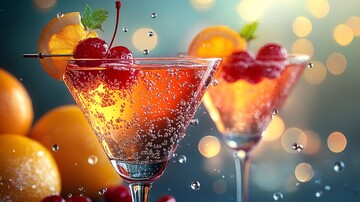 风格化矢量与樱桃鸡尾酒杯