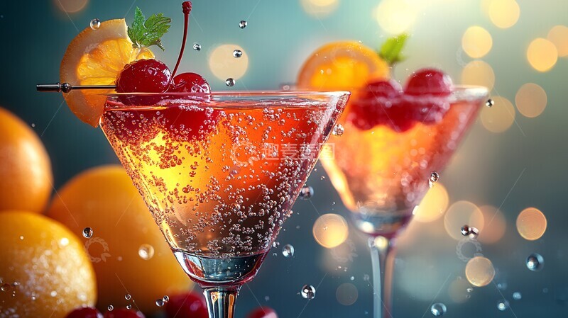 风格化矢量与樱桃鸡尾酒杯