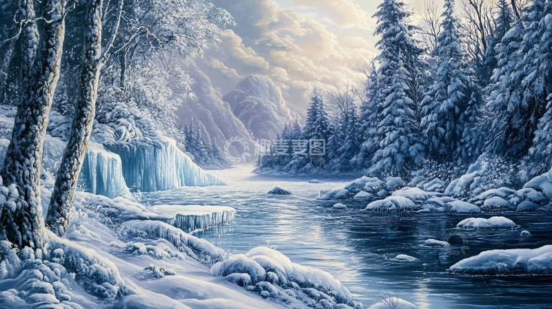 高清大图下载【趣麦麦图】电脑油画冬天不冻河8