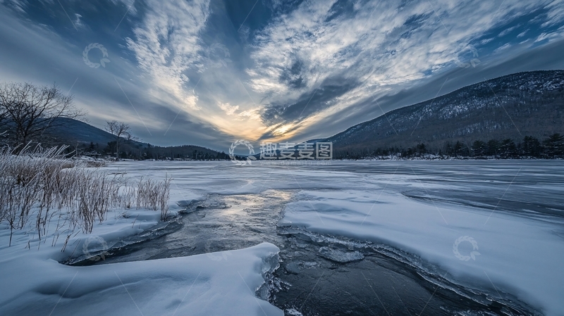 高清大图下载【趣麦麦图】冰河映晚霞