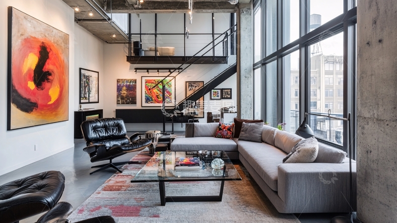 高清大图下载【趣麦麦图】-灰色沙发玻璃茶桌