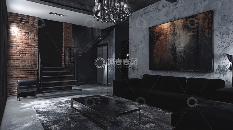 高清大图下载【趣麦麦图】工业风客厅布置