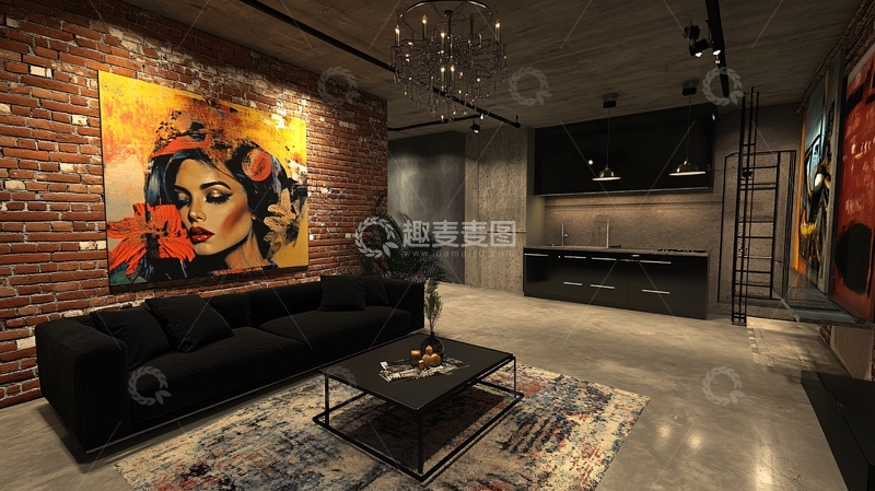 高清大图下载【趣麦麦图】工业风客厅15