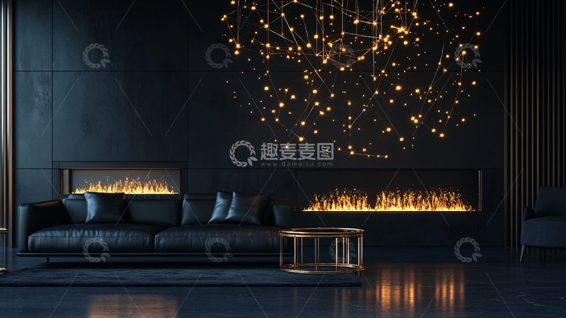 高清大图下载【趣麦麦图】轻奢金线客厅背景