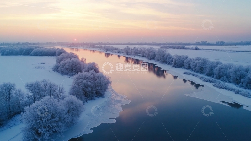 高清大图下载【趣麦麦图】冰雪不冻河日出