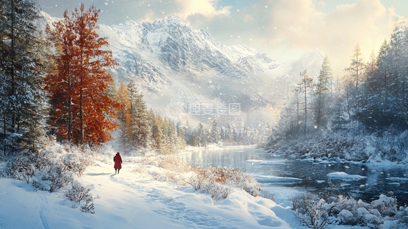 高清大图下载【趣麦麦图】雪地红叶桌面背景7