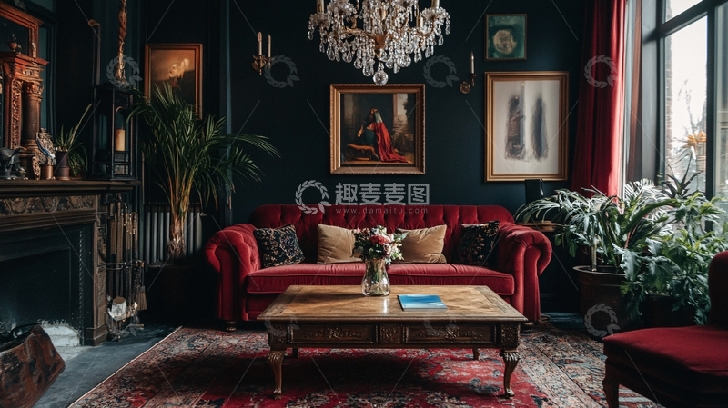 高清大图下载【趣麦麦图】红色天鹅绒家具