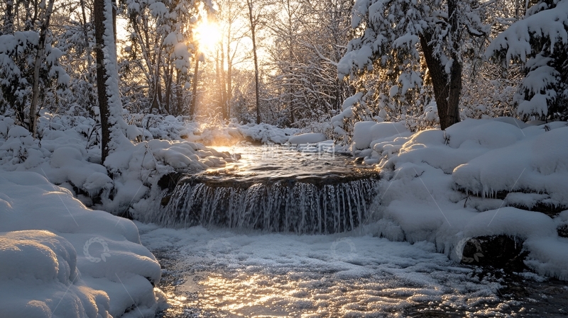 高清大图下载【趣麦麦图】逆光结冰小溪