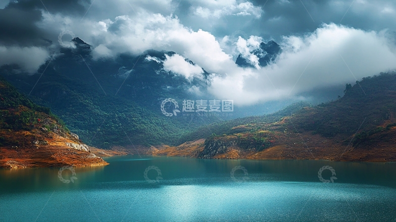 高清大图下载【趣麦麦图】乌云群山湖泊1