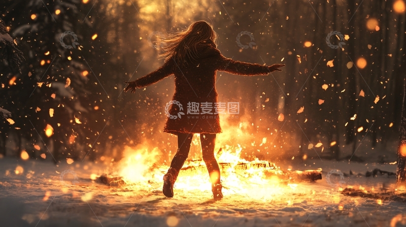 高清大图下载【趣麦麦图】雪中美女背影