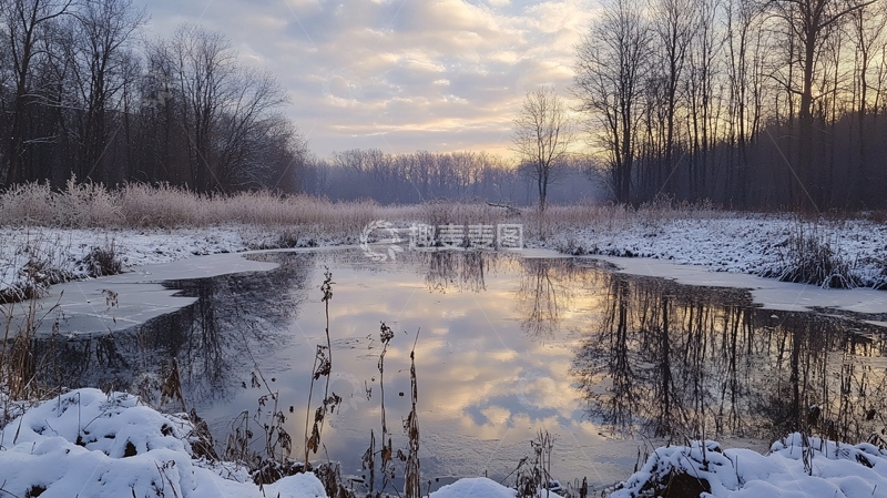 高清大图下载【趣麦麦图】冰雪不冻河清晨日出2