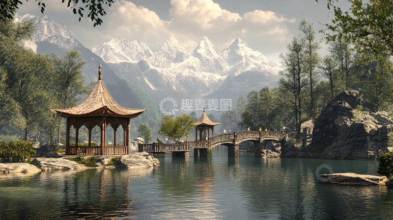 高清大图下载【趣麦麦图】中式湖泊美景1