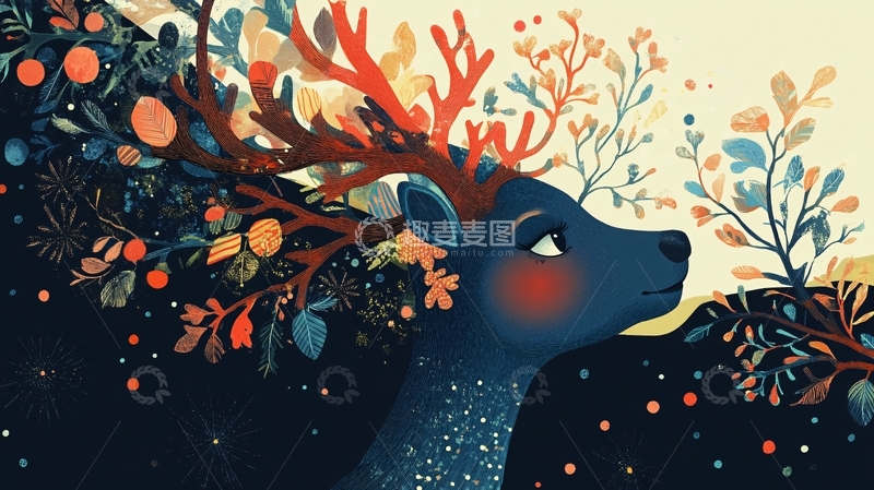 高清大图下载【趣麦麦图】鹿包装插画5