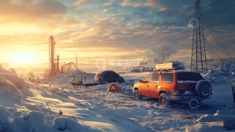 高清大图下载【趣麦麦图】油田雪地露营